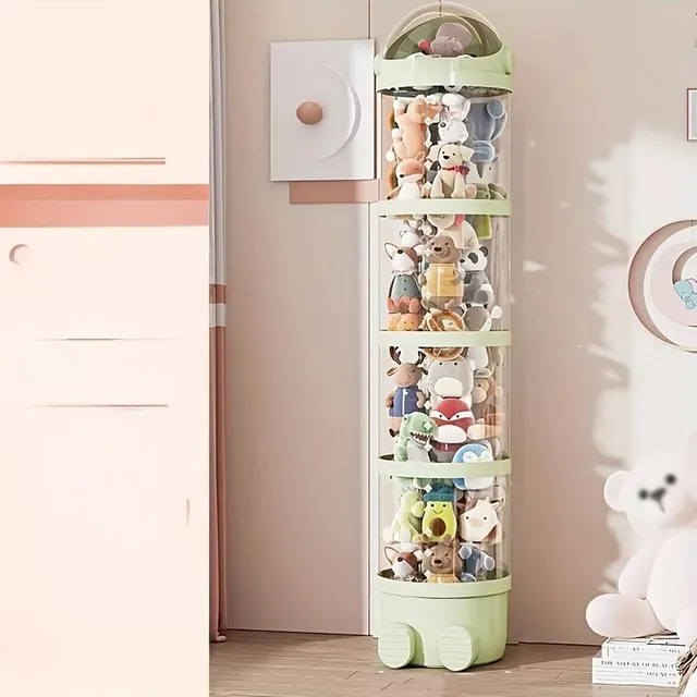 Stackable Plush Toy Storage Box With Drawer Transparent PET Material Zipper And Lid Closure Apple Green 4Layers - Shop at LoveMi