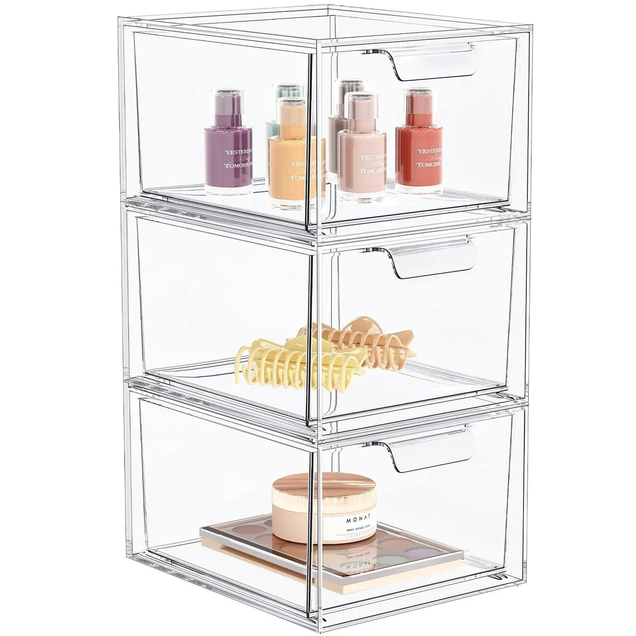 Stackable Clear Bin Plastic Organiser Drawers 2 Or Set Organise Cosmetics And Beauty Supplies On A Vanity