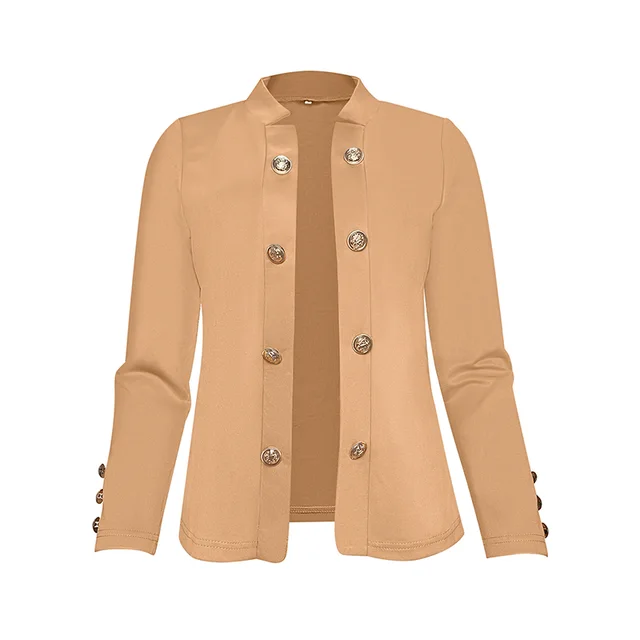 Plus Size Women's Solid Color Double Breasted Long Sleeve Top Button Cuff Casual & Office Wear Khaki - Shop at LoveMi