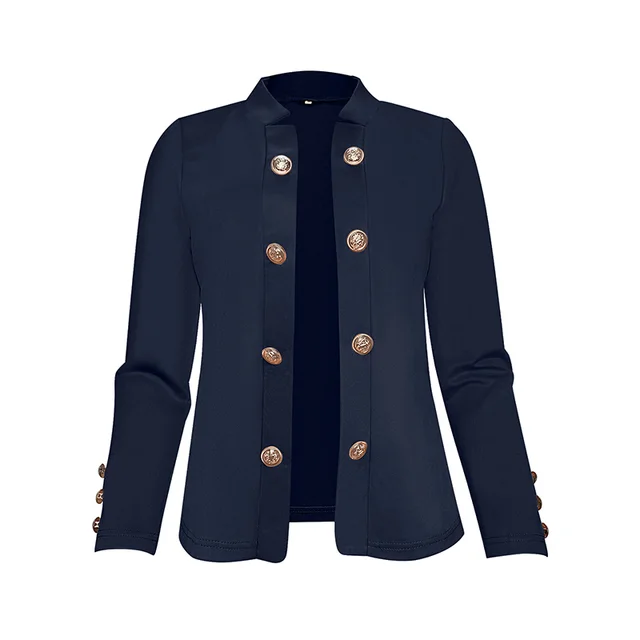 Plus Size Women's Solid Color Double Breasted Long Sleeve Top Button Cuff Casual & Office Wear Navy Blue - Shop at LoveMi