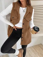 Suitable For Winter Flip Detail Teddy Vest, Simple And Fashionable - Camel