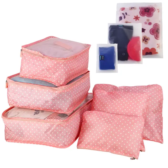 Per Set Clothes Storage Bags Water Resistant Travel Luggage Organizer Clothing Packing Cubes For Blouse Hosiery Stocking Underwear Pink Spot - Shop at LoveMi