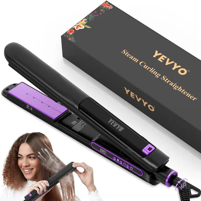 Professional Salon Titanium Vapor Straightening Irons, Light Steam Flat Iron Black - Shop at LoveMi