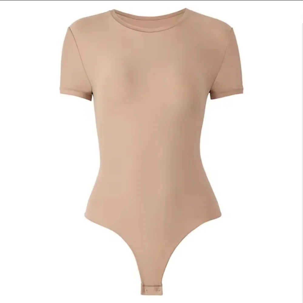 USA Warehouse Shipping Going Out T Shirt Tops Second-skin Feel Recycle Shapewear Crew Neck Short Sleeve Bodysuit For Women - Nude