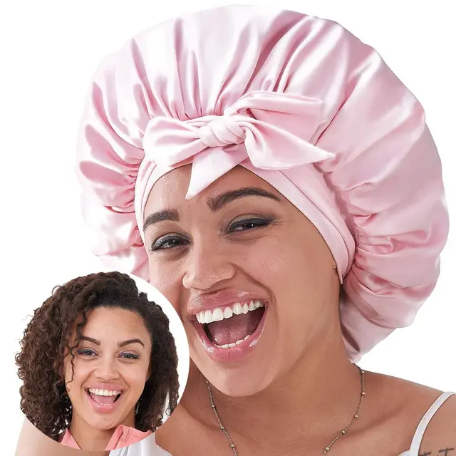 Silk Bonnet, Satin Hair Bonnet For Sleeping For Wavy Curly Natural Hair Pink - Shop at LoveMi