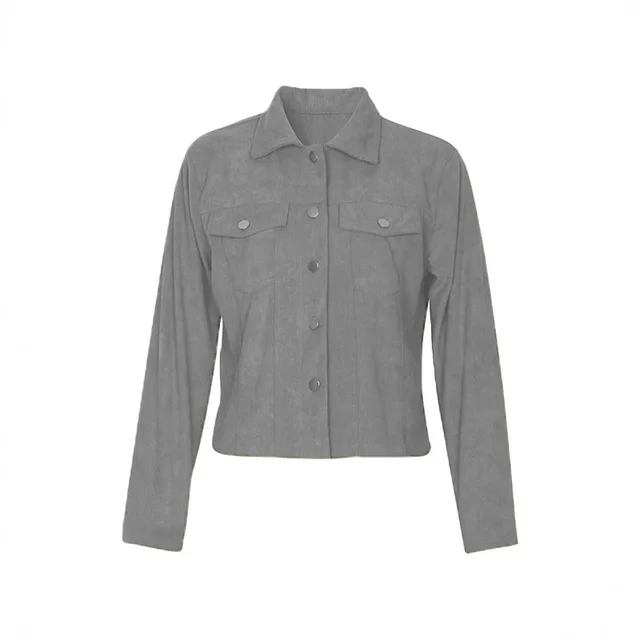 Women's Corduroy Long Sleeve Jacket Casual Button Up Coat With Flap Pockets, Fall & Spring Fashion Outerwear Gray - Shop at LoveMi
