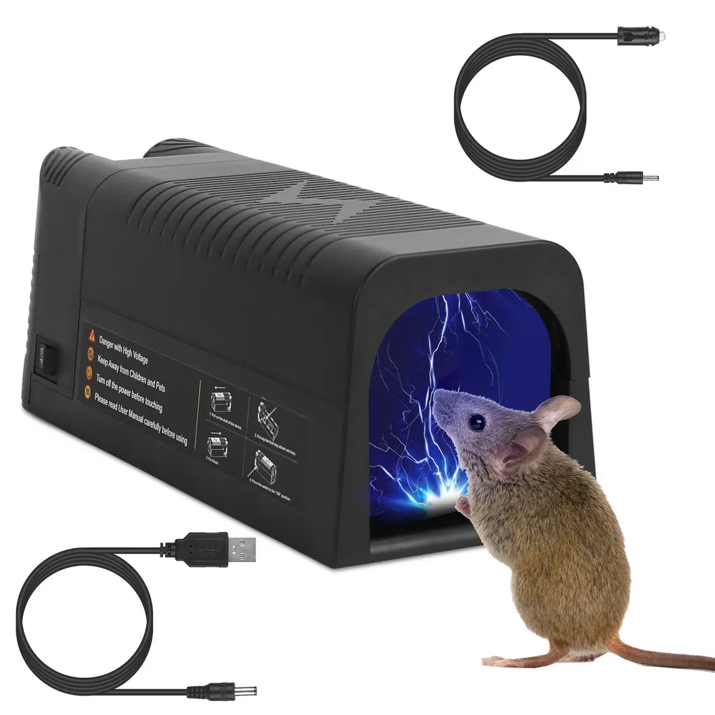 Electric Rat Trap Reusable Mice Trap Rodent Zapper Indoor Pest Control Rechargeable Shock Mice Killer With 1800V High Voltage For Home - 1Pc Black
