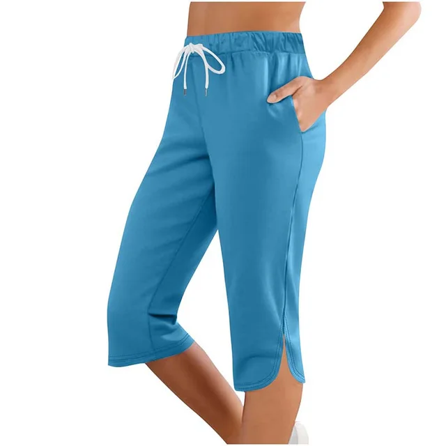 Women's Capri Leggings Drawstring High Waisted Sweatpants Lounge Running Gym Short With Pockets Acid Blue - Shop at LoveMi