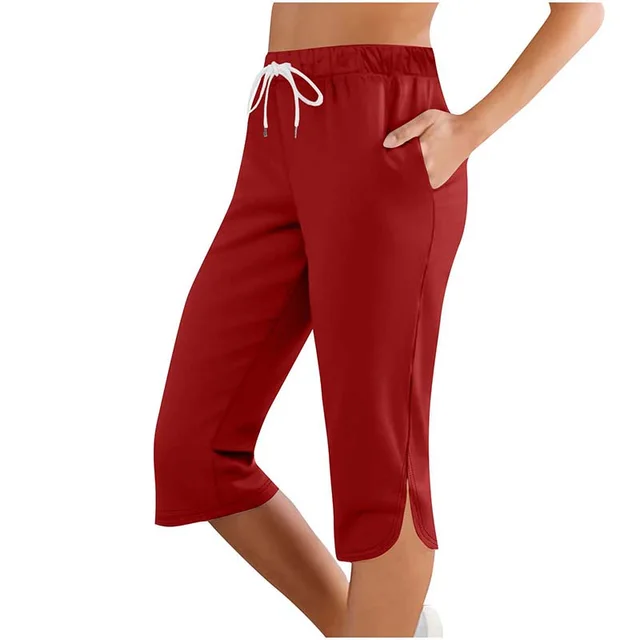 Women's Capri Leggings Drawstring High Waisted Sweatpants Lounge Running Gym Short With Pockets Red - Shop at LoveMi