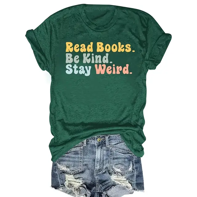 Women's Green Round Neck Short Sleeve T Shirt Slogan Print Casual Summer Tee Green - Shop at LoveMi