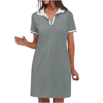 Women's Polo Dress Short Sleeve V Neck Casual Summer Mini Shirt Dress With Pockets Gray - Shop at LoveMi