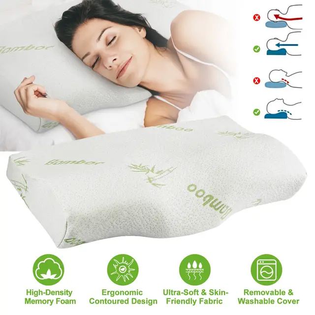 Bamboo Memory Foam Sleep Pillow Contoured Cervical Orthopedic Pillow Neck Support Breath Pillow White - Shop at LoveMi