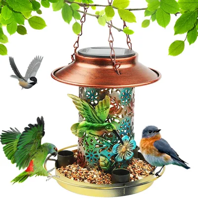 Solar Bird Feeder For Outdoors Hanging, Metal Wild Bird Feeder For Cardinals Solar Garden Lantern With S Hook As Gift For Bird Lovers 1Pcs - Shop at LoveMi