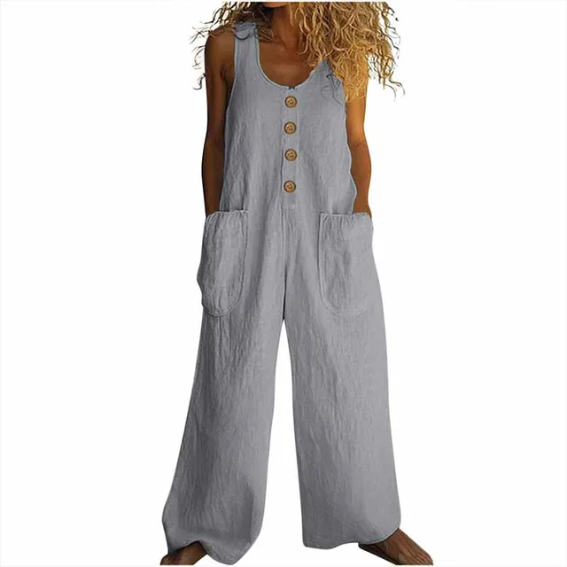 Women's Elegant Wide Leg Jumpsuit Button Front Formal & Casual Romper, Lightweight Wear Silver Gray - Shop at LoveMi