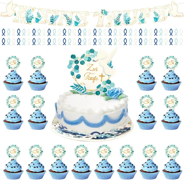 Christening Decoration Boy, Table Decoration Christening Set My Christening Garland Cupcake Topper Cake Decoration Wooden Fish Confetti Decoration ... 3269179Lgn - Shop at LoveMi