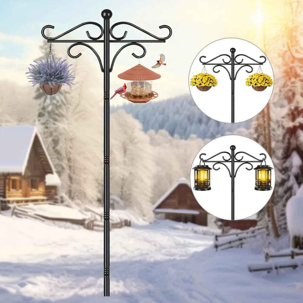 Two Heavy Duty 76 Inch Outdoor Metal Shepherd's Hooks Traditional Double Bird Feeder Pole With Five Finger Adjustable Plant Hooks Suitable For Gard... 1Pack76 Inch Bird Feeder - Shop at LoveMi