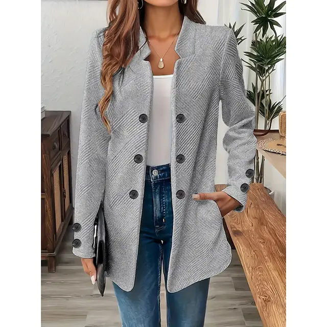 Women's Casual Business Open Front Cardigan Coat Long Sleeve Notch Collar Office Blazer Jacket Gray - Shop at LoveMi