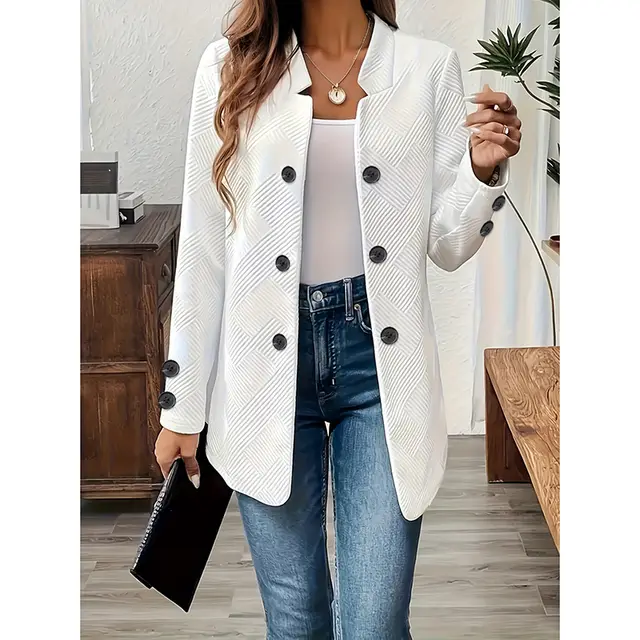 Women's Casual Business Open Front Cardigan Coat Long Sleeve Notch Collar Office Blazer Jacket White - Shop at LoveMi