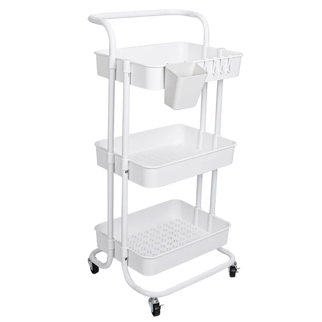 Black White Color Options 3 Tier Rolling Utility Cart Movable Storage Organizer With Mesh Baskets Lockable Wheels 360 Degree Rotatable Hanging Box ... - Shop at LoveMi