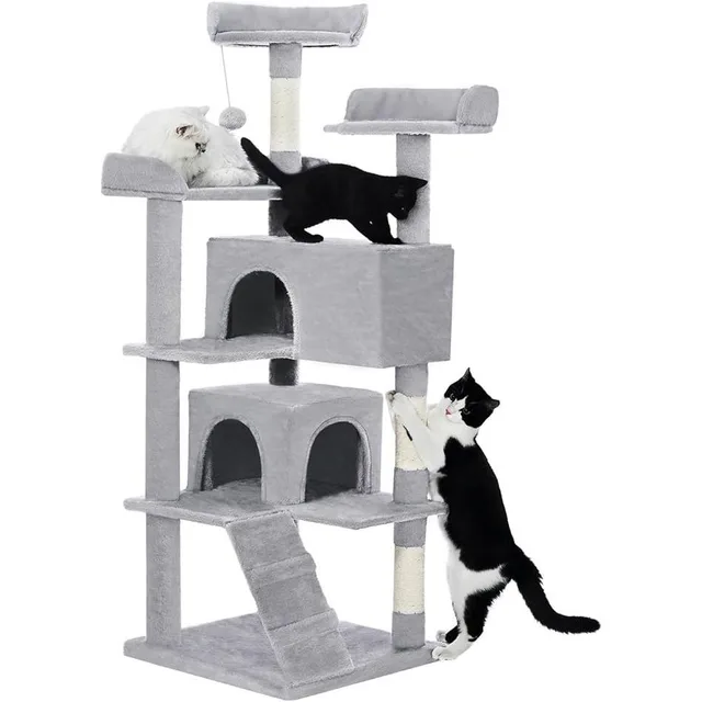 Made4Pets 56 inch Pet Cat Tree For Indoor Cats Multi Level Cat Tree With 2 Apartments Cat Activity Center With Scratching Posts And Toys Light Gray... Grey - Shop at LoveMi