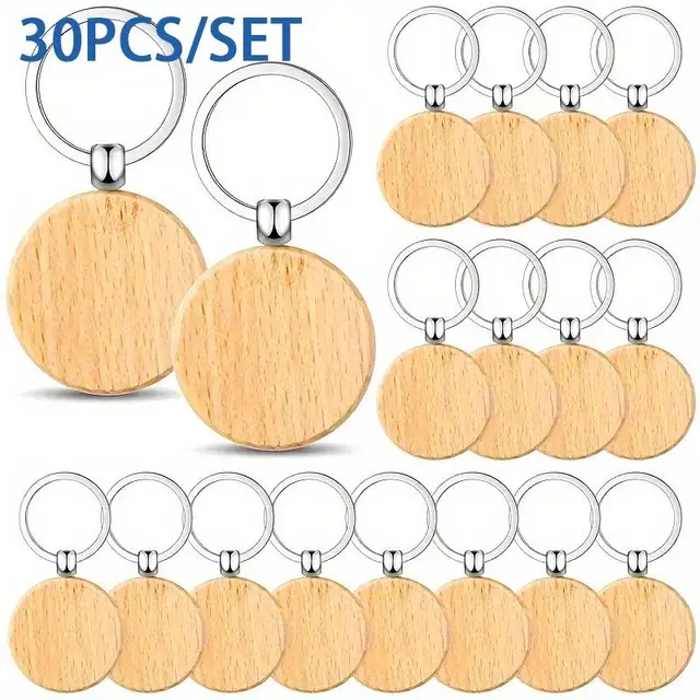 Wooden Keychain Set Handmade Round Wooden Keychains, Suitable For Handmade, Customizable Keychain Making Sets, Car Keys, Backpack Tags, Pet Acces... 30Pcs - Shop at LoveMi