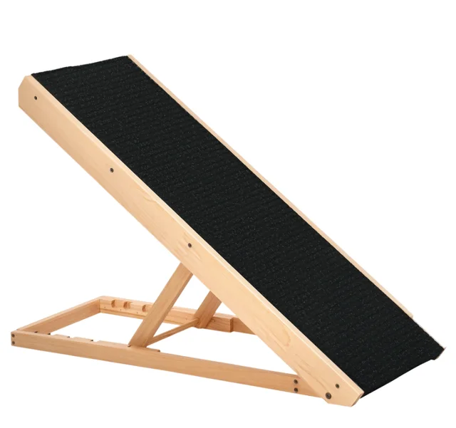 Foldable Pet Ramp With Non slip Carpet Height Adjustable Pine Wood For Dogs Cats Black Black - Shop at LoveMi