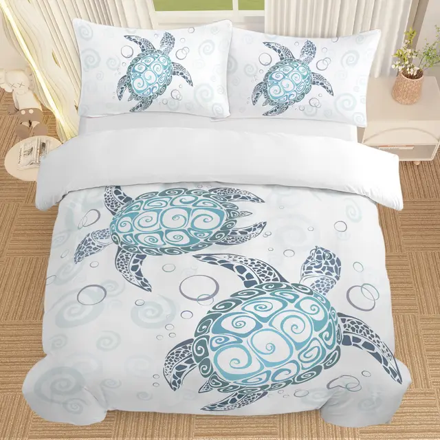 Sea Turtle Bedding Aqua Teal Blue Duvet Cover Sets Beach Turtle Bed Sets Ocean Turtle Themed Comforter Cover With 2 Pillowcases Twin Full Queen Kin... King - Shop at LoveMi