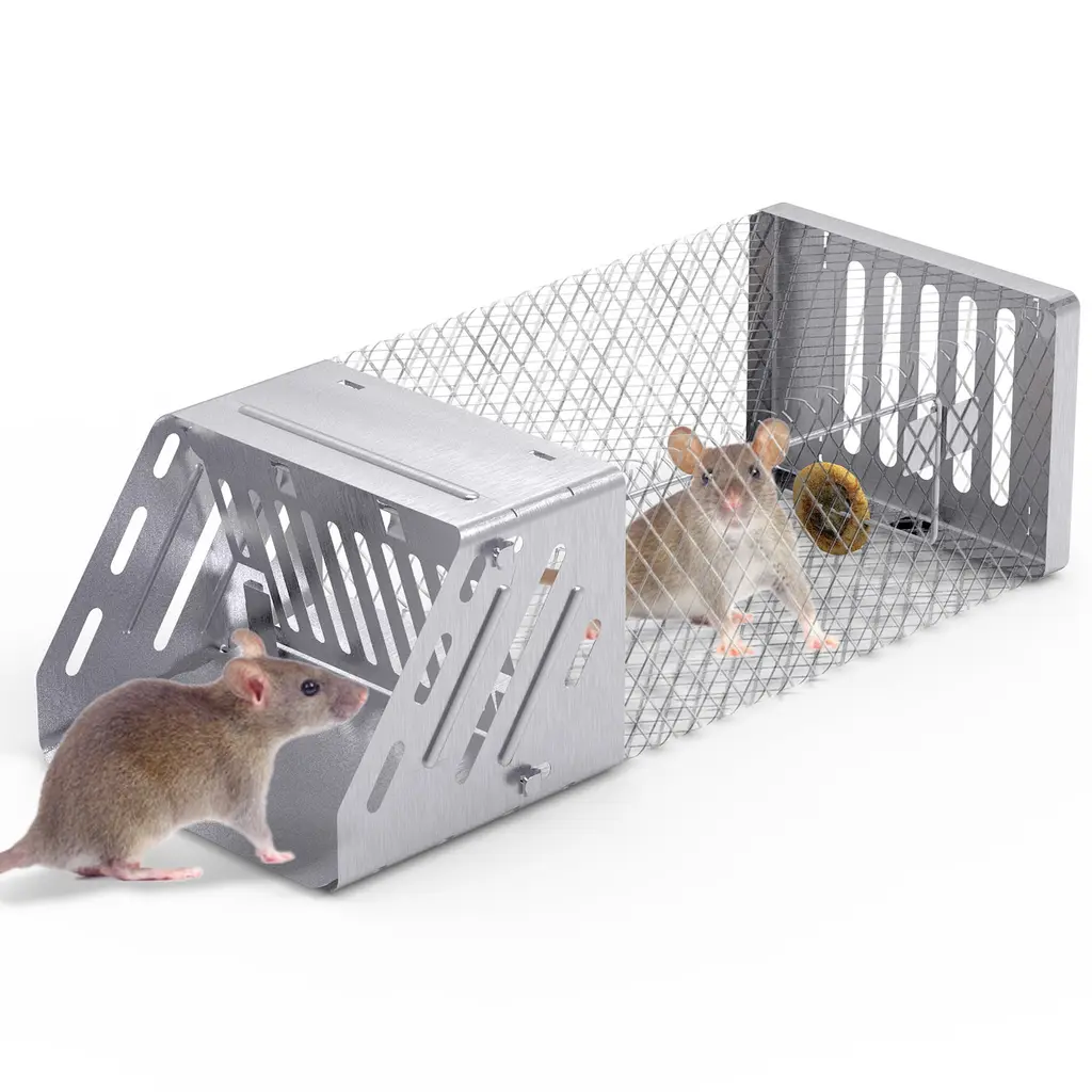 Automatic Continuous Rat Trap Single Door Mouse Cage Humane Live Animal Trap Cage Indoor Outdoor For Small Rodents Mice Voles - Silver