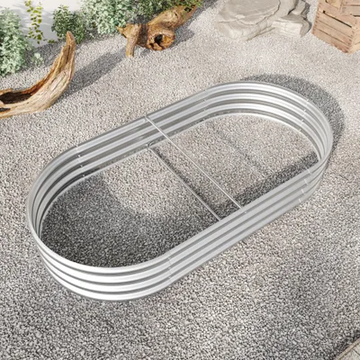 Raised Garden Bed Outdoor, Oval Large Metal Raised Planter Bed For For Plants, Vegetables, And Flowers Black Silver - Shop at LoveMi