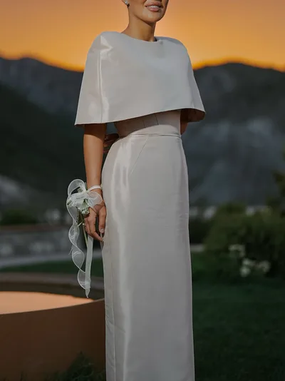 Satin Cape style Top &Fitted Maxi Dress Set Picture Color S - Shop at LoveMi