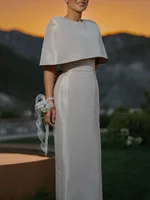 Satin Cape-style Top &Fitted Maxi Dress Set - Picture Color-S