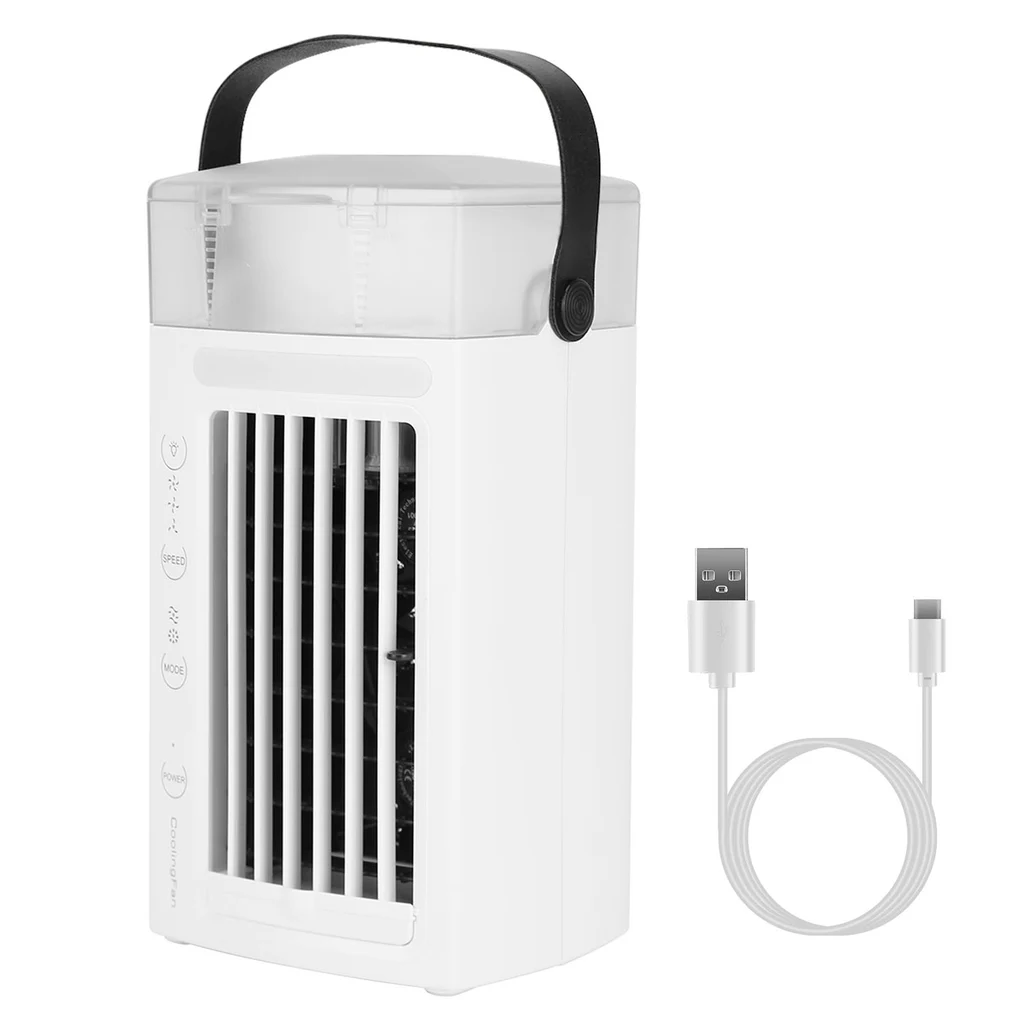 4 In 1 Portable Air Conditioner Fan Evaporative Air Cooler Water Mist Cooling Fan For Desktop 3 Speeds Nightlight - White