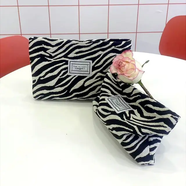 Cross border Korean Fashion Zebra Print Cosmetic Bag, Toiletry Bag, Ladies' Handbag, Clutch Bag, Portable Large Capacity Storage Pouch Black - Shop at LoveMi