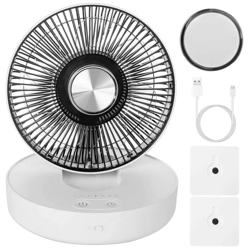 Foldable Rechargeable LED Desk Fan Wall Mounted Fan With Magnetic Remote Hanging Oscillating Fan With 4 Speeds 2 Brightness Time Setting Automatic ...