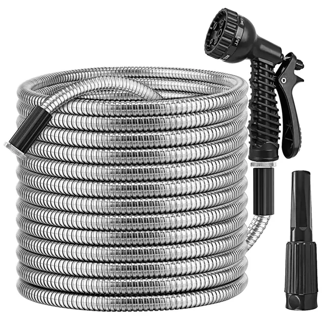 25FT 50FT 100FT Options Heavy Duty Stainless Steel Garden Hose Garden Watering Kit Metal Water Hose With 2 Nozzles 12 Patterns Flexible Extendab... - Shop at LoveMi