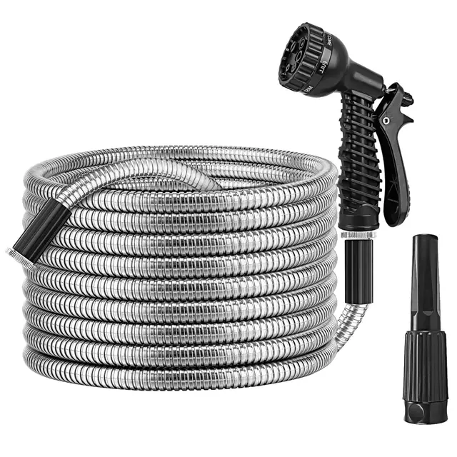 25FT 50FT 100FT Options Heavy Duty Stainless Steel Garden Hose Garden Watering Kit Metal Water Hose With 2 Nozzles 12 Patterns Flexible Extendab... - Shop at LoveMi
