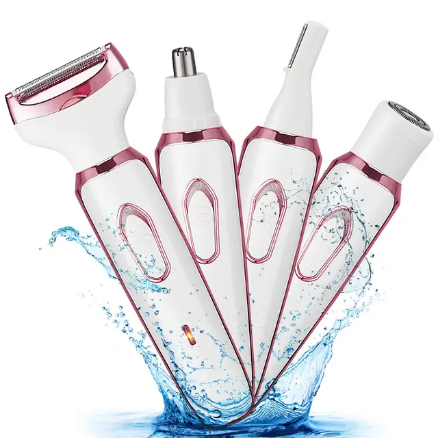 4 In 1 Electric Razor For Women Painless Grooming Kit Rechargeable Eyebrow Nose Hair Pubic Hair Bikini Trimmer Face Shaver Rose Pink - Shop at LoveMi