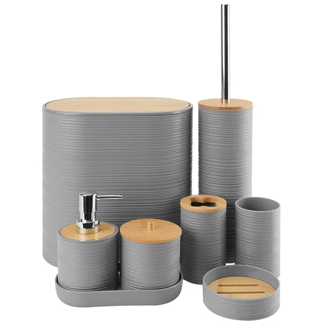 5 Colors Options Set Of Bathroom Accessories Set Bathroom Holder Set With Soap Dispenser Toothbrush Holder Cup Soap Dish Toilet Cleaning Brush T... Grey - Shop at LoveMi