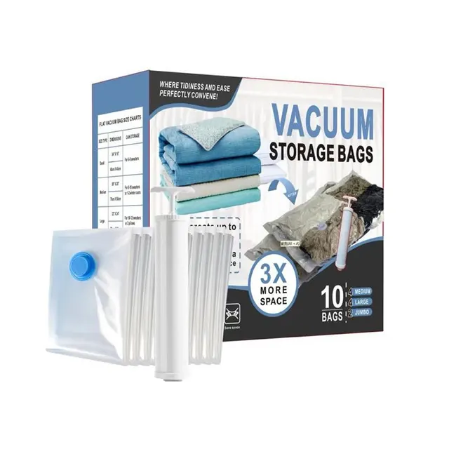 Eco Friendly Clothes And Bedding Space Saving Compression Bags, 4 Medium Bags, 4 Large Bags, 2 Extra Large Bags With Pump Hand Pump With 10Transp... Hand Pump With 10Transparent - Shop at LoveMi
