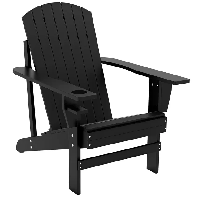 Modern Adirondack Chair With Cupholder Supports 330 Lbs For Patio Garden Lawn Black Black - Shop at LoveMi