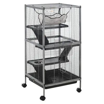 Large Metal 4 Tiers Small Animal Cage With Hammock, Removable Tray, Extra Space For Ferrets Chinchillas, Gray Black - Shop at LoveMi