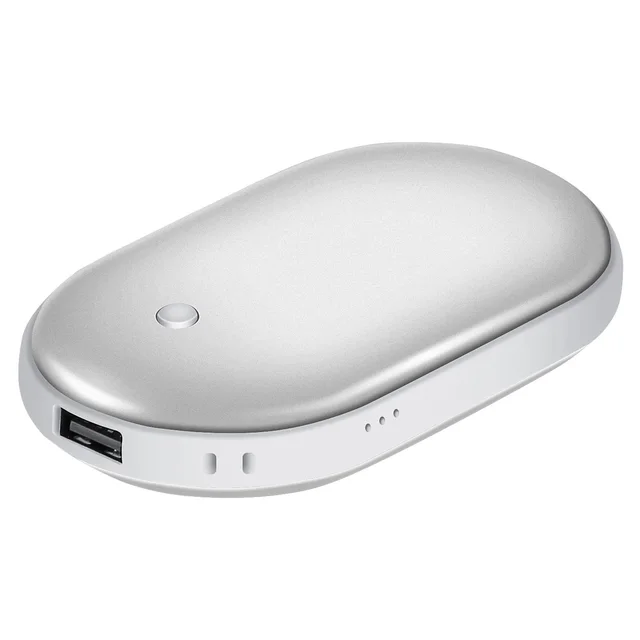 Portable Hand Warmer 5000mAh Power Bank Rechargeable Pocket Warmer Double Sided Heating Handwarmer Silver - Shop at LoveMi