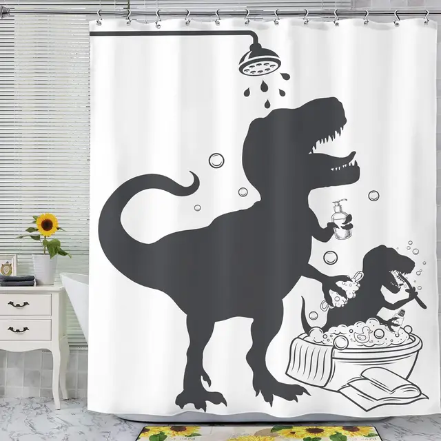 Dinosaur Bath Silhouette Printed Shower Curtain, Waterproof Bathroom Shower Curtain With Hooks, Bathroom Accessories, Room Decor Black150 - Shop at LoveMi