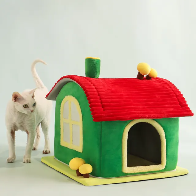 Cat Bed Indoor Enclosed Warm Cave Cat Bed With Removable Cleaning Mat, Ample Interior Space, Comfortable And Soft Pet House, Red And Green Colors... 1Pc - Shop at LoveMi