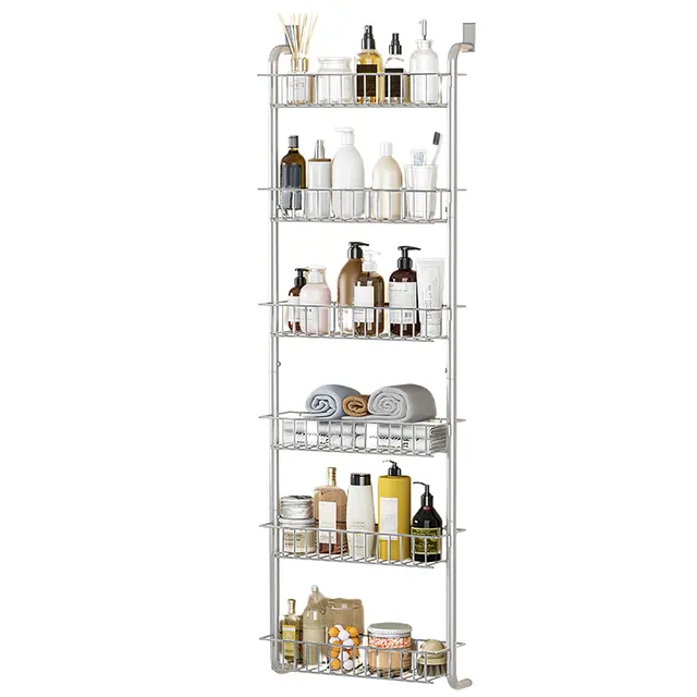 6 Tier Over Door Pantry Organizer Hanging Hooks Door Storage Rack Carbon Steel Basket 62.99in Over Door Shelf For Kitchen Bathroom White - Shop at LoveMi