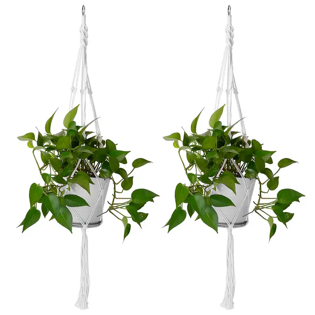 Plant Hanger Flowerpot Net Bag 40in Cotton Rope Plant Hangers 4Legs Plant Hanger Fit For Round Or Square Plant Pot White - Shop at LoveMi