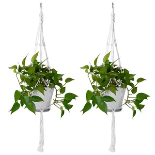 Plant Hanger Flowerpot Net Bag 40in Cotton Rope Plant Hangers 4Legs Plant Hanger Fit For Round Or Square Plant Pot - White