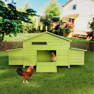 11.12 Ft Large Wooden Chicken Coop With 2 Free Range Doors 2 Nesting Boxes Perch Outdoor Hen House Poultry Cage - Green