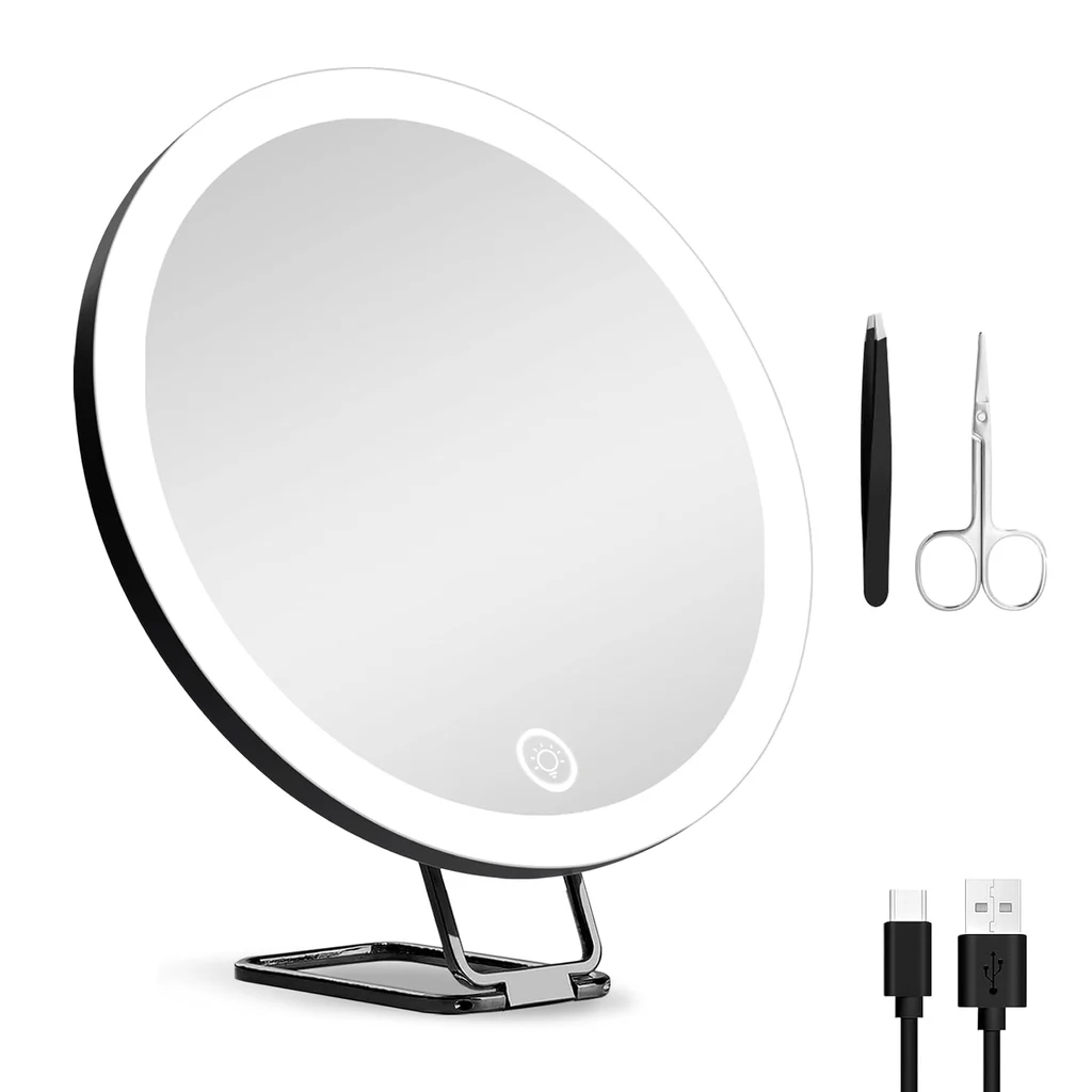 White-Black Options -- 30X Magnifying Mirror With Light 3 Colours Dimmable Brightness Included Tweezer Scissor Travel Magnifying Makeup Mirror With ...