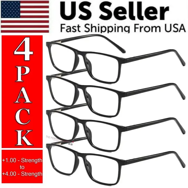 Reading Glasses Mens Womens Unisex Readers Eyeglasses 4 Pack Glasses New Square Strength100 - Shop at LoveMi